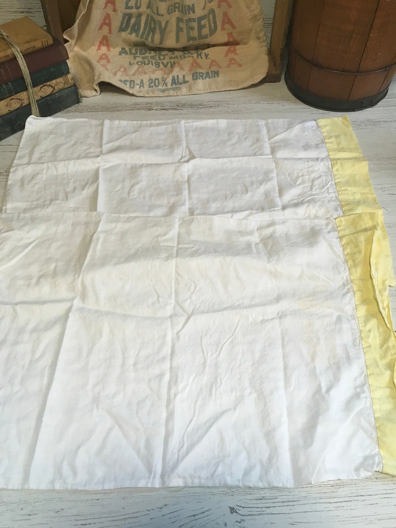 Vintage pillow cases pillowcases Mr Mrs yellow embroidery decor farmhouse bedding lines bedding fabric craft