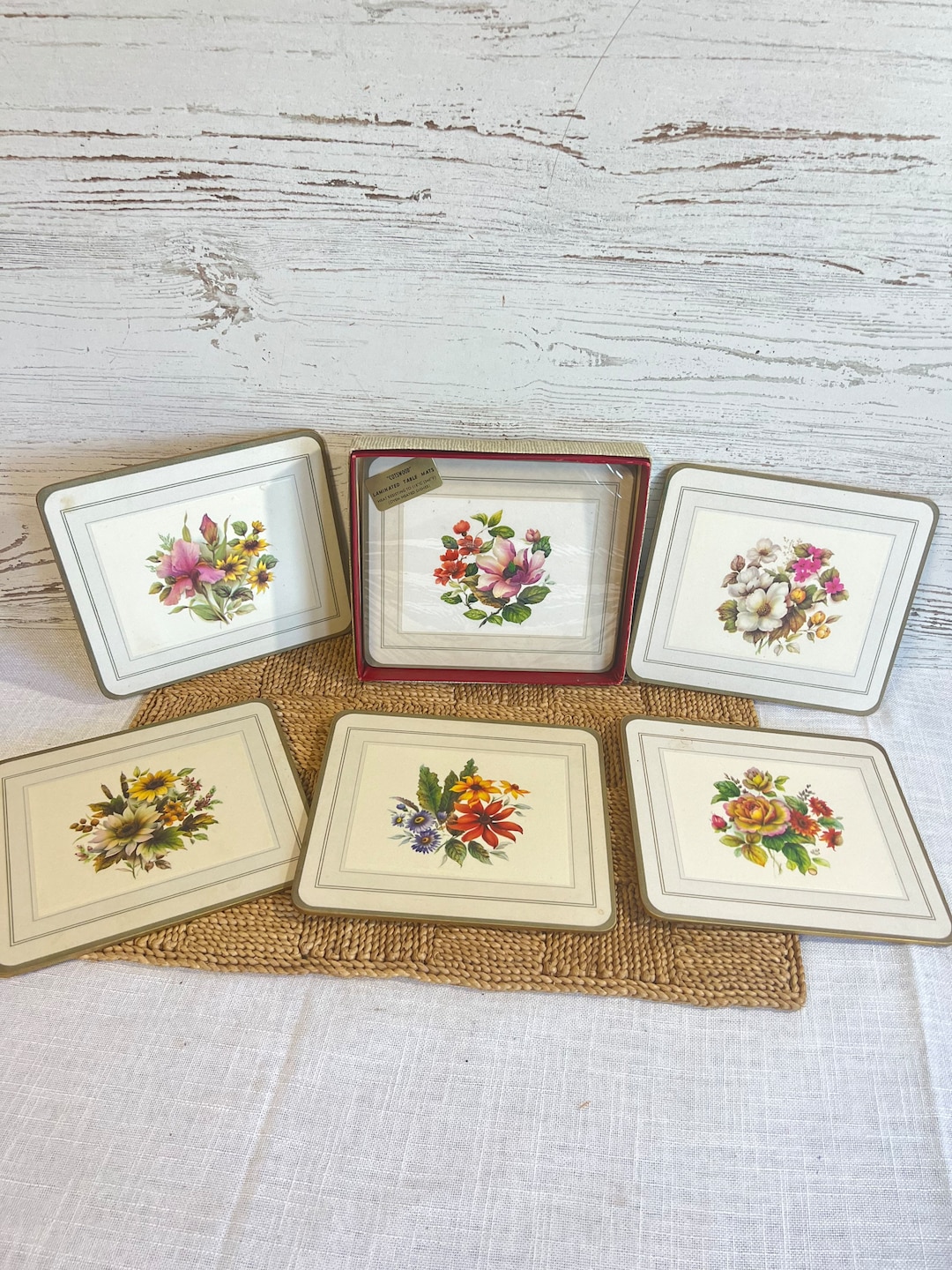 Vintage Cotswood Laminated Table Mats Cork Flower Decor Etsy