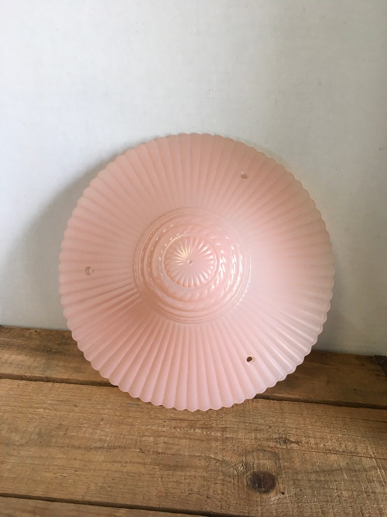 Vintage Pink Glass Light Fixture Cover Ribbed Patter Cottage Globe Mid Century Hanging Ceiling Light Cover Retro Farmhouse Lighting