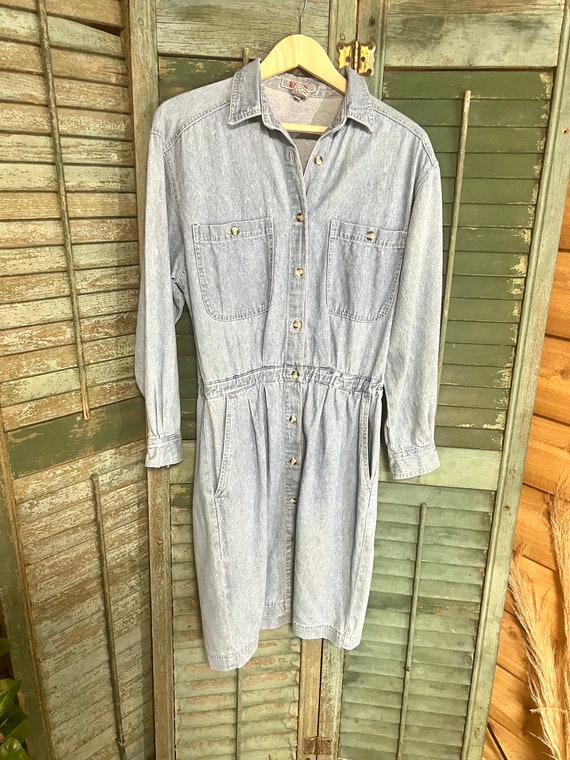 vintage FADS denim jumper dress long sleeve small 