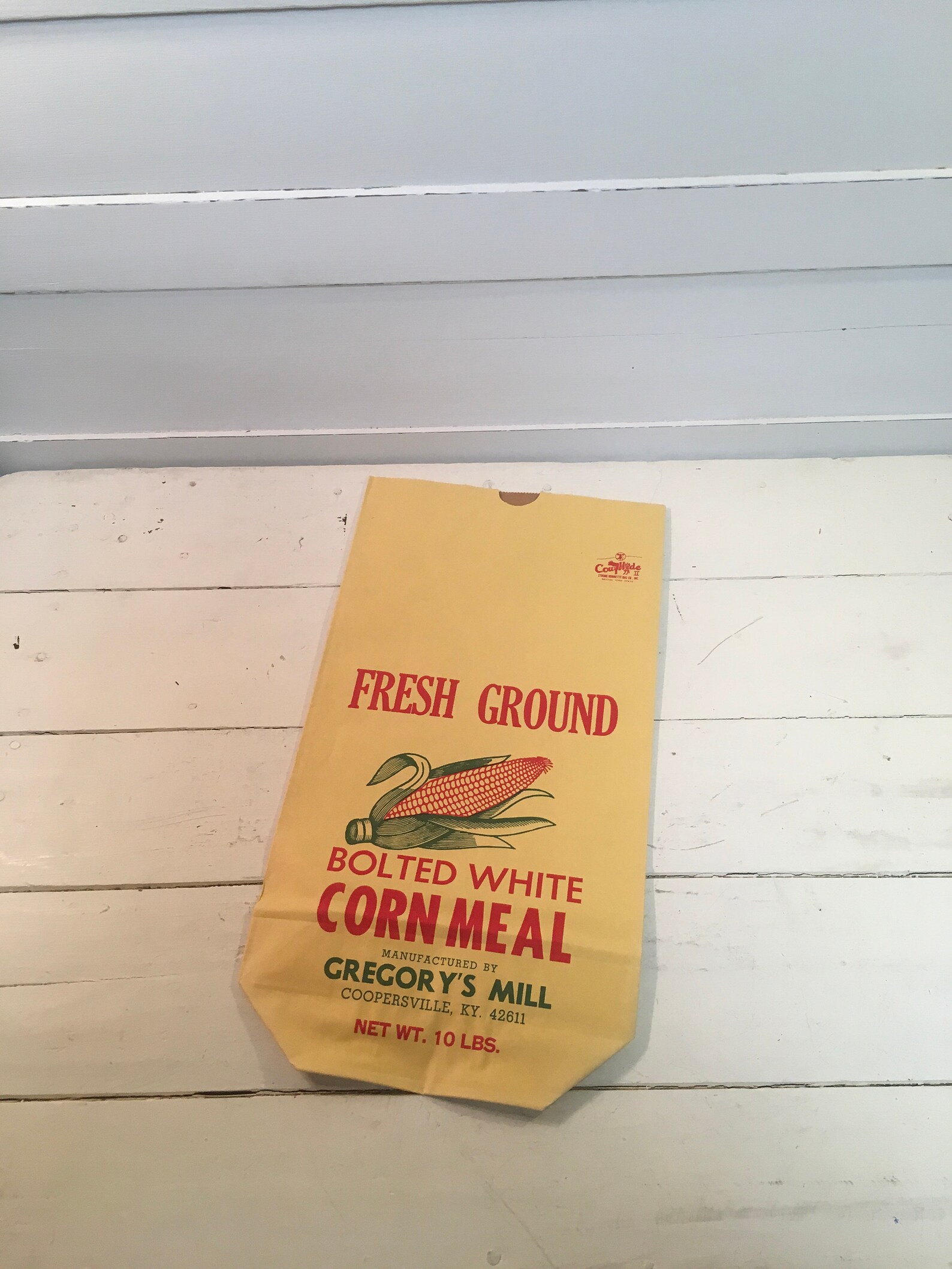 Vintage bag advertising corn meal sack paper decor farmhouse Etsy