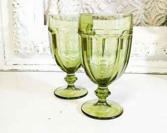 Vintage glasses green  dura tuff stemware water goblets decor replacement glass