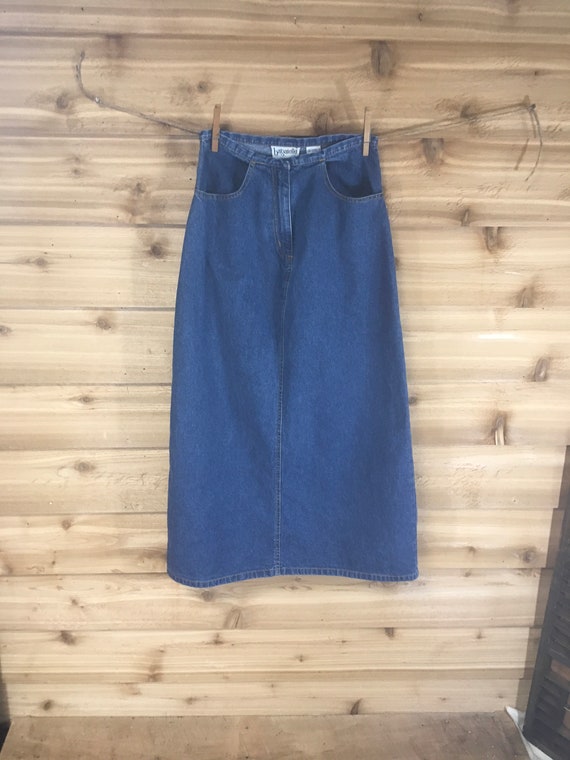 Vintage denim skirt blue jean long bagatelle size… - image 1