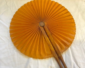 Vintage wood and paper fan retro decor antique folding hand fan Victorian