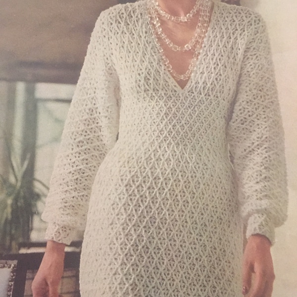 1970s Vintage Trellis Crochet Dress PATTERN Digital File Printout Sizes 10-14 Included