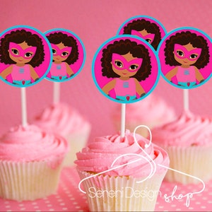 Little Girl Superhero Birthday Party Cupcake Toppers