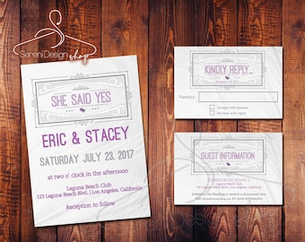 Wedding Invitation/ Announcement, Guest Information, and Reply Card set