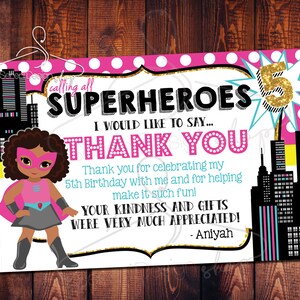 Little Girl Superhero Birthday Party Thank You note