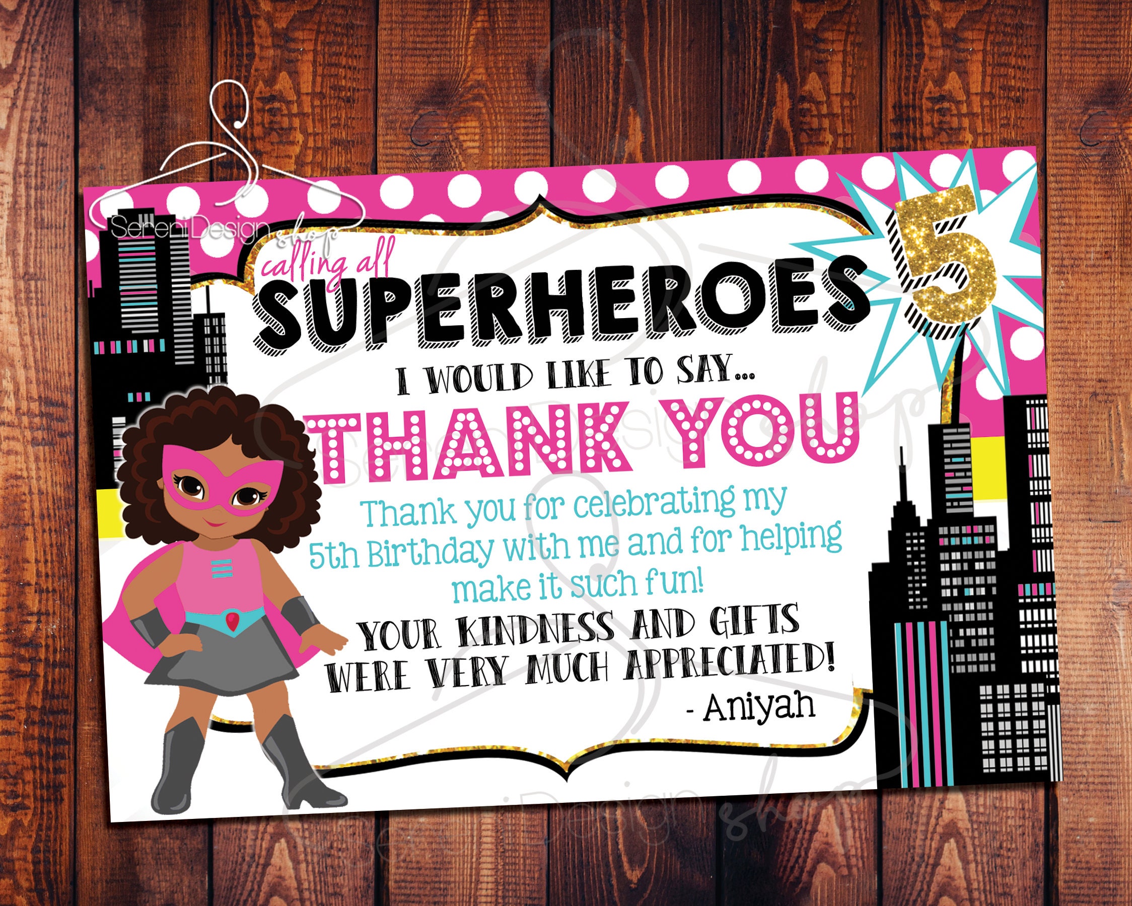 Boys /& Girls Super Hero Princess Anniversaire Thank You Notes for my Present Poison