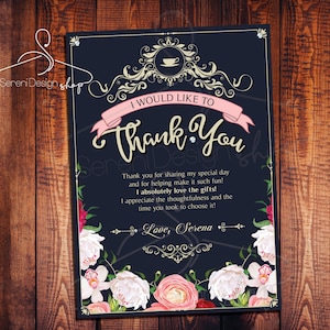 Ducha nupcial Nota de agradecimiento, Novia High Tea Temática Nota Gracias, Fiesta del Té de la Ducha De Novia