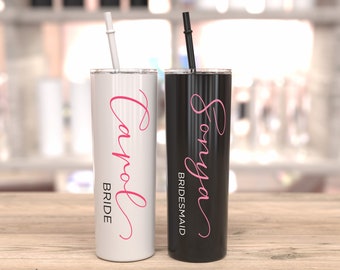 Skinny Stainless Steel Tumbler, 20 oz. Wedding Party, Bridesmaid Gift, Bridal