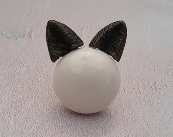 Cat Fox Ears Cream Resin Drawer Knob,  Cat Cupboard Knob Cat Drawer Pull