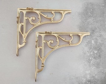 Pair of Cast Iron Classic Victorian Scroll Shelf Brackets in Gold or Copper  Vintage Style, Antique Style  7.5 by 6.5 inch