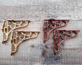 Pair of Cast Iron Classic Victorian Scroll Shelf Brackets in Gold or Copper Vintage Style, Antique Style 3 by 4 inch