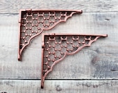 Pair of Cast Iron Copper Shelf Brackets Metal Antique 6 inch by 4 3 4 inch Honeycomb Cast Iron Shelf Brackets