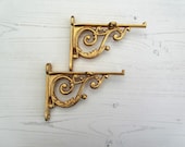 Pair of Victorian Scroll Gold Finish Cast Iron Shelf Bracket Vintage Rustic Style, Antique Style Shabby