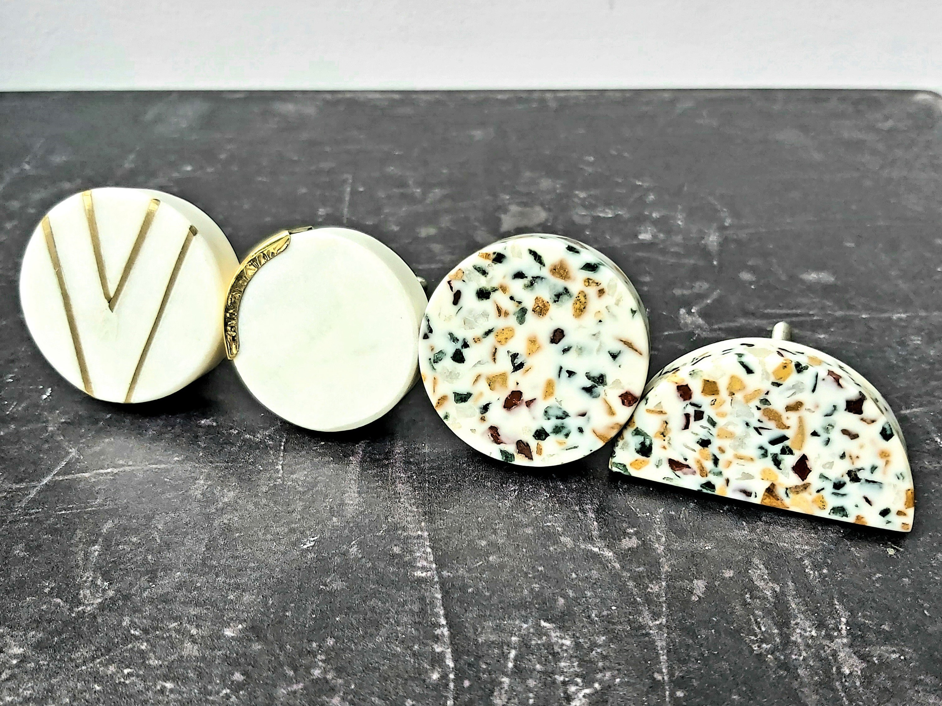 Terrazzo Stone Drawer Knobs Natural Stone Semi Circle Half Moon Knob