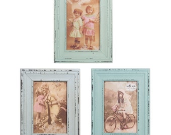 Vintage Style Blue and Green  Wooden Photo Picture Frame 4 X 6 inch Rustic Wood Home, Pastel Coloured Photo Frames Sass and Belle