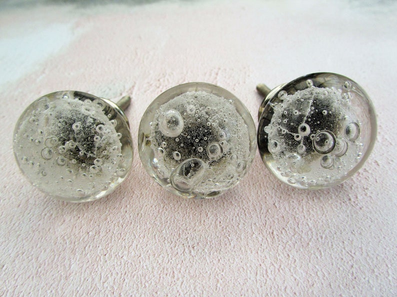 Clear and Mint Green Glass Drawer Knobs With Bubbles Drawer Etsy UK