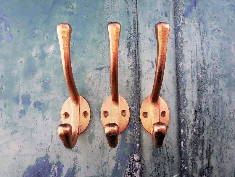 Set Of 3 Gold School Iron Coat Hook Wall Vintage