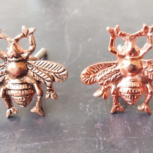 May include: Two copper bee-shaped drawer pulls with detailed wings and legs.