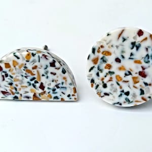 Terrazzo Stone Drawer Knobs  Natural Stone Semi Circle Half Moon Knob Stone Cabinet Knobs Terrazzo Knobs and Pulls