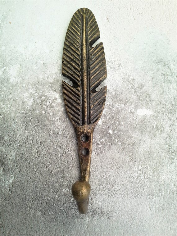 Bronze Feather Wall Hook, Coat Hook, Door, Wall Hanger Leaf Leaves