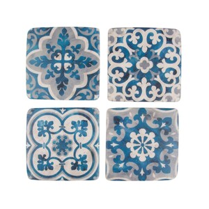 Set Of 4 Blue Mediterranean Mosiac Santorini Coasters