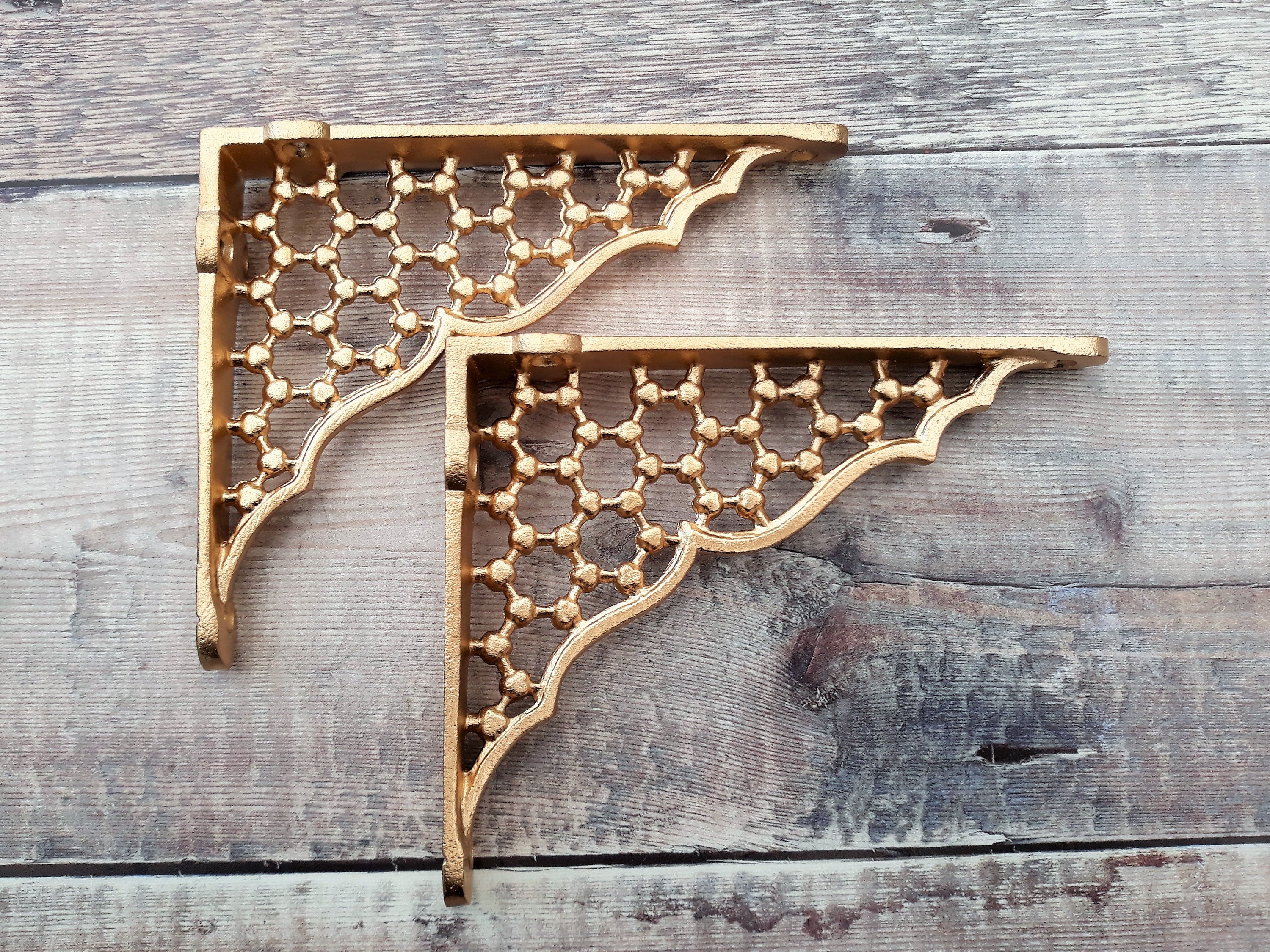 Pair Cast Iron Gold Shelf Brackets Metal Antique 6 Inch by 4 Etsy