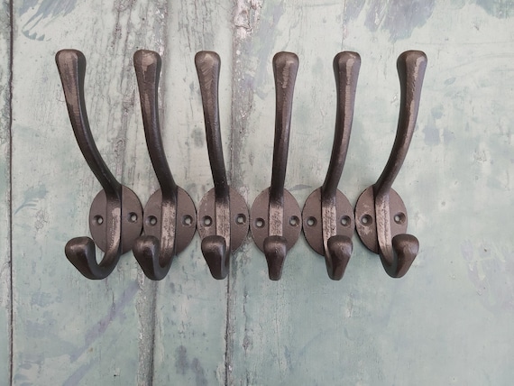 Set of 6 Antique Vintage Style Cast Iron Coat Hooks, School Hook