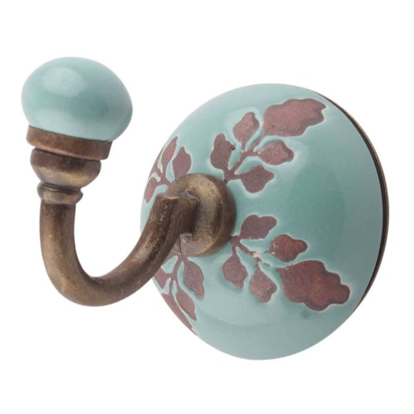 Teal Green Leaf Ceramic Coat Wall Hook Coat Hooks Wall Hooks Coat Wall Hardware  Leaf Decor