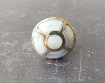 Mother of Pearl & Brass Eastern Inspired Cupboard Handle, Gold and Ivory Cabinet Door Knob, Drawer Pull