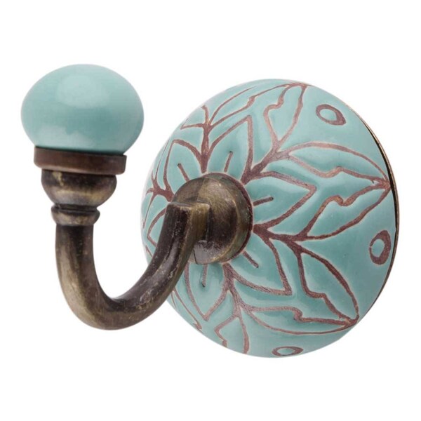 Teal Green Floral Ceramic Coat Wall Hook Coat Hooks Wall Hooks Coat Wall Hardware  Floral Decor