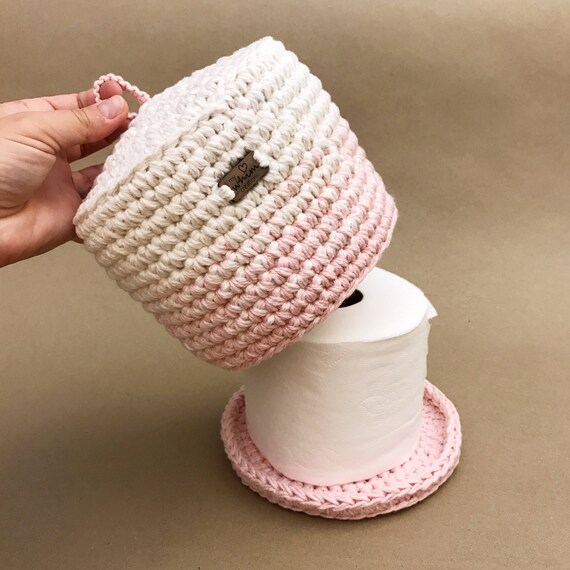 Items similar to Toilet Paper Holder, Extra Roll Storage, Crochet Cover