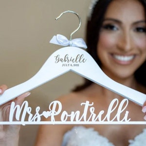 Wedding Dress Hanger, Wedding Hanger, Bridal Hanger, Personalized Bride Hanger, Bridal Shower Hanger, Bridal Name Hanger, Wedding Party Gift engraving+last name