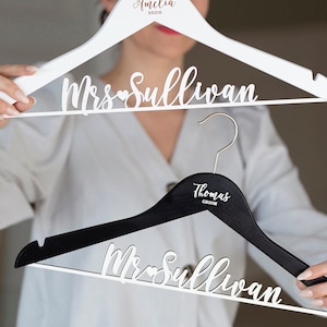 Bride & Groom Hangers, Last Name Hangers, Wedding Hangers, Engagement Gift, Personalized Hangers for Newlyweds, Bride Hanger, Groom Hanger