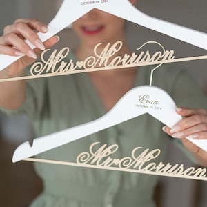 Bride & Groom Hangers, Wedding Hangers, Engagement Gift, Personalized Hangers for Newlyweds, Bride Hanger, Groom Hanger, Last Name Hangers