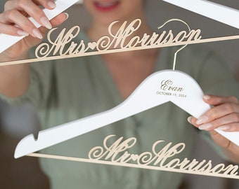 Bride & Groom Hangers, Wedding Hangers, Engagement Gift, Personalized Hangers for Newlyweds, Bride Hanger, Groom Hanger, Last Name Hangers