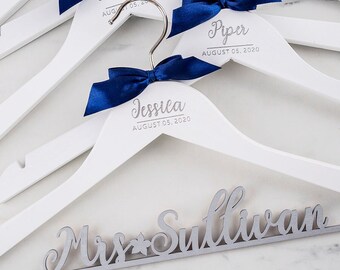 Bride & Bridesmaid Hangers Set, Wedding Dress Hangers, Dark Wood Hangers,Bridesmaid Gift, Personalized Wedding Hangers, Personalized Hangers
