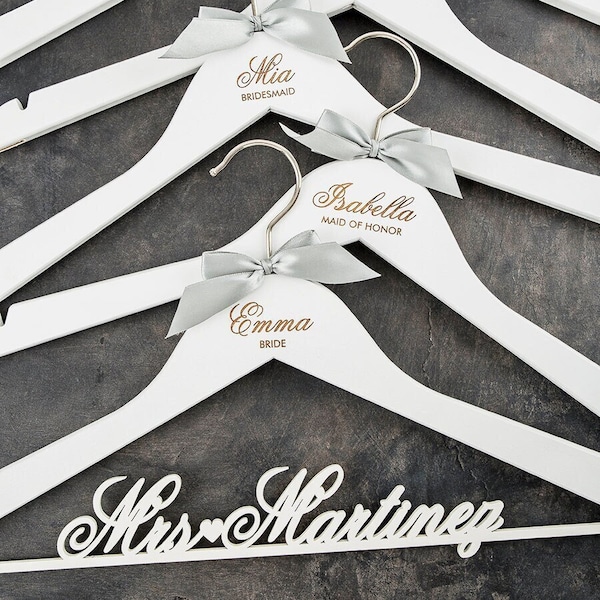 Bride & Bridesmaid Hangers Set, Wedding Name Hangers, Wedding Hanger, Personalized Bridesmaid Gift, Personalized Hanger, Bridal Dress Hanger