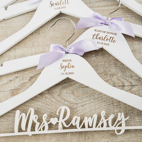 Bride & Bridesmaid Hangers Set, Personalized Wedding Dress Hanger, Bridesmaid Hanger, Bridesmaid Proposal, Bridal Hanger, Dress Hanger