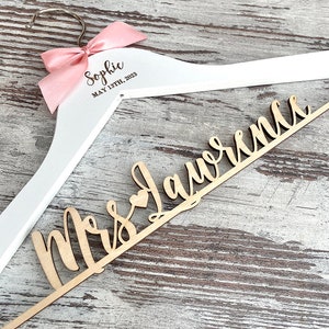 Wedding Dress Hanger, Bride Hanger, Personalized Wedding Hanger, Custom Bridal Hanger, Bridesmaid Gifts, Engagement Gift, Mrs Hanger 05 image 2