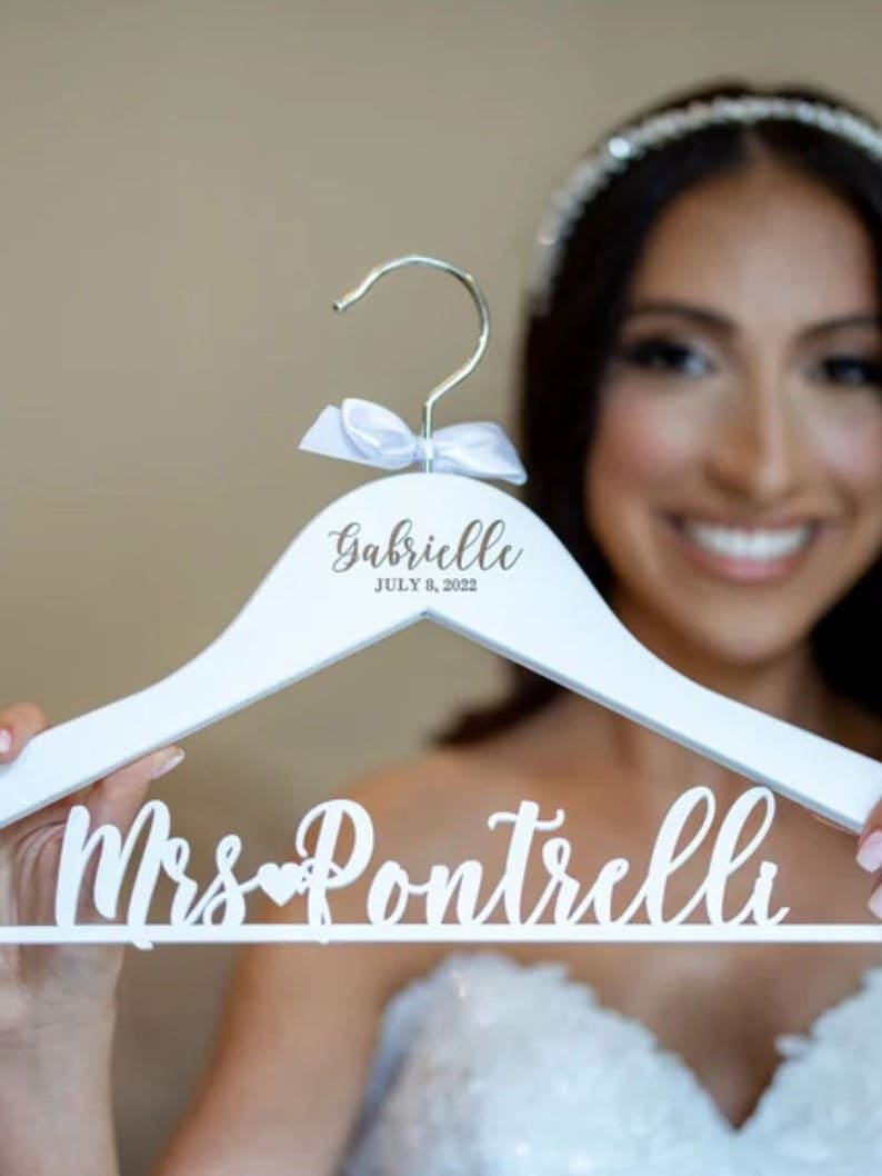 Wedding Dress Hanger, Wedding Hanger, Bridal Hanger, Personalized Bride Hanger, Bridal Shower Hanger, Bridal Name Hanger, Wedding Party Gift engraving+last name