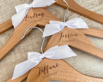 Hangers for Bridesmaid, Wedding Hangers, Natural Wood Hangers, Custom Bridesmaid Hangers, Bridal Shower Hangers, Engraved, Personalized H01