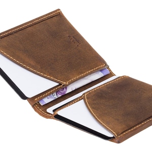 Billetera de tarjeta de crédito RFID plegable para hombres - Billetera de tarjeta de crédito de bolsillo frontal / Billetera plegable de cuero delgado - Carteras de cuero pequeñas y delgadas