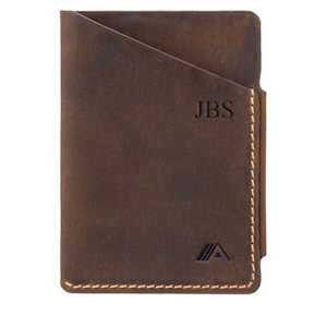 Tarjetero de piel minimalista personalizado - Tarjetero en relieve - Tarjetero con iniciales - Billetera fina personalizada para tarjetas
