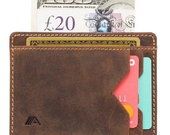 Mens Raw Tan Leather RFID Card Wallet: Slim Handmade ID Cardholder