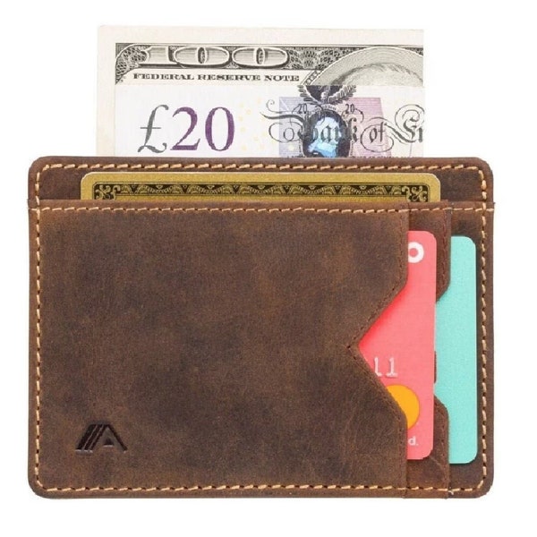 RFID Card Holder - Mans Slim Leather Card Holder - Credit Card Wallet - Raw Tan Leather Card Wallet - Leather ID Cardholder Case