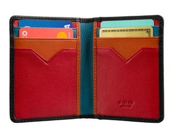 Multi Coloured Unisex Leather Card Wallet - 6 Card Slots + 2 Slip Pockets