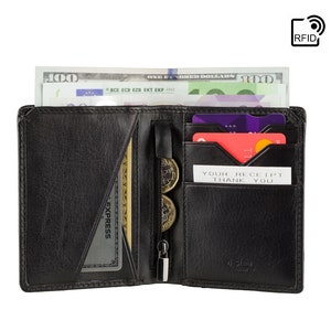 Cartera organizadora de cuero para tarjetas, efectivo y monedas - Carteras Billfold de lujo - Billetera de bloqueo RFID - Billetera de cuero negro para hombres